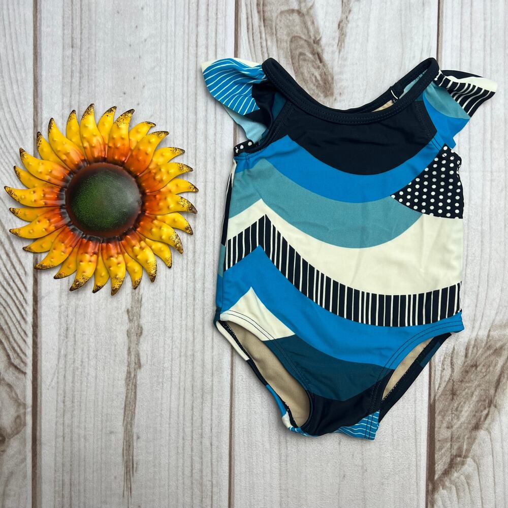 Tea Collection Baby Girls‎ One Piece Swimsuit Geometric Print Size 3-6 Months